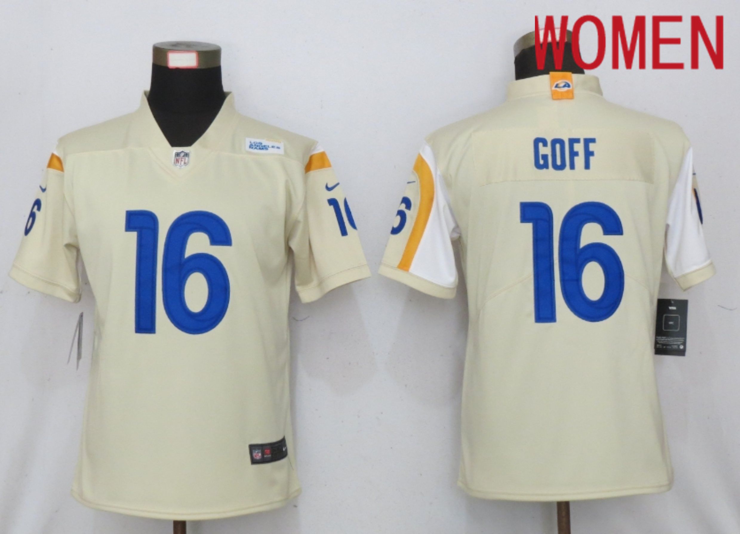 Women Los Angeles Rams #16 Goff Bone Los Angeles Rams Vapor Elite Playe Nike NFL Jerseys